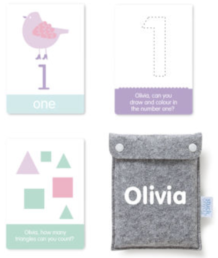 Flatlay of flashcards with numbers and animals